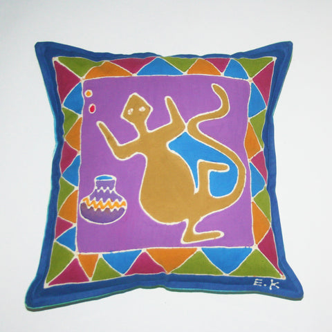 African Batik Pillow Abstract Iguana 18" X 18"
