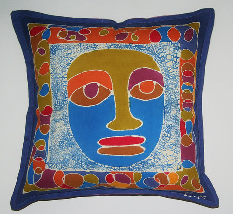 African Batik Pillow Tribal Mask Abstract 18" X 18"
