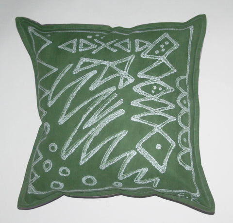 African Batik Throw Pillow Green Abstract Tribal Design