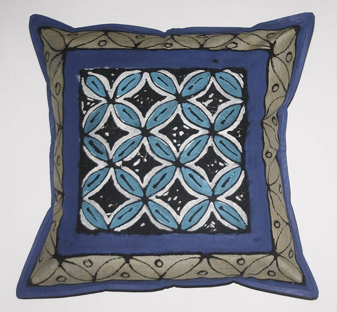 African Pillow Geometric Purple Silver Blue White 19" X 19"