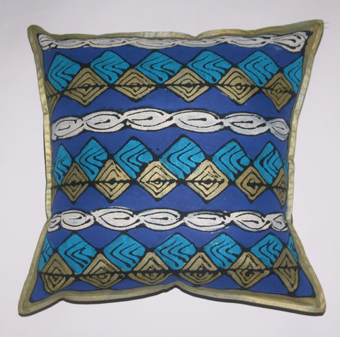 African Pillow Geometric No. 2 Diamond Blue Gold White 19" X 19" - Cultures International From Africa To Your Home African Pillow Geometric No. 2 Diamond Blue Gold White 19" X 19"