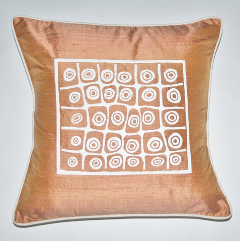 African Silk Pillow Golden Tan Color With White Abstract Repeat Tribal Symbols Handwoven Raw Silk - Cultures International From Africa To Your Home African Silk Pillow Golden Tan Color With White Abstract Repeat Tribal Symbols Handwoven Raw Silk