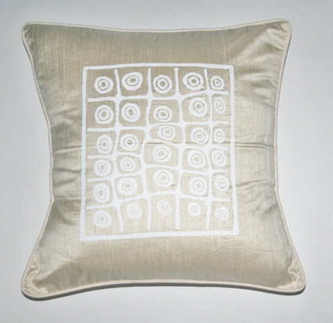 African Silk Pillow Cream and White Abstract Bushman Design