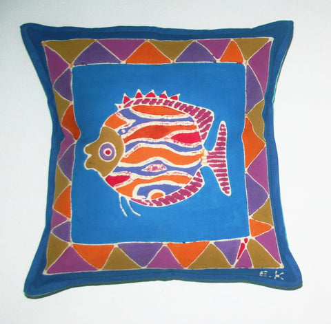 African Batik Pillow Tribal Fish 18" X 18"
