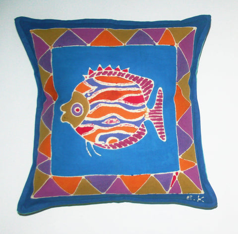 African Batik Pillow Tribal Fish 18" X 18" - Cultures International From Africa To Your Home African Batik Pillow Tribal Fish 18" X 18"
