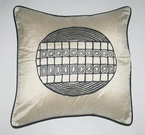 African Raw Silk Pillow White Black Abstract Bushman Design Black Piping - Cultures International From Africa To Your Home African Raw Silk Pillow White Black Abstract Bushman Design Black Piping