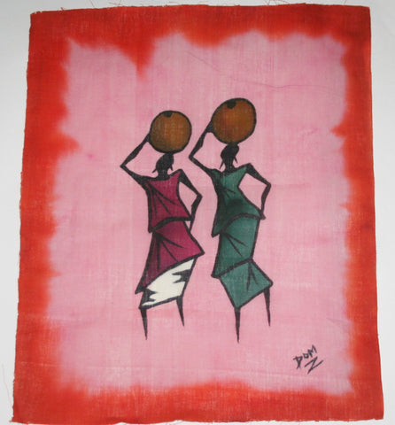 African Batik Art Tribal Women With Pots West Africa  22.5" X 18.5" - Cultures International From Africa To Your Home African Batik Art Tribal Women With Pots West Africa  22.5" X 18.5"