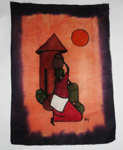 African Batik Tribal Woman With Pots in 26" X 18" Signed By Artist - Cultures International From Africa To Your Home African Batik Tribal Woman With Pots in 26" X 18" Signed By Artist