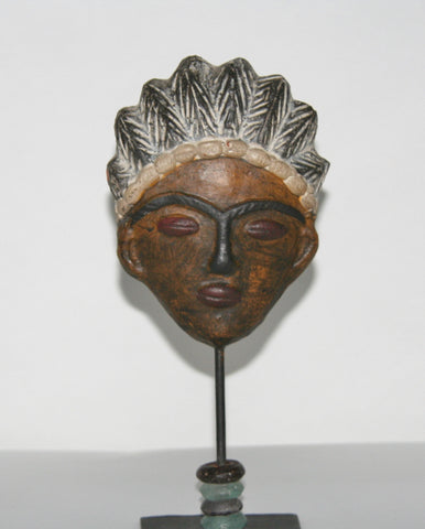 African Mask Clay Double Face Sculpture Handcrafted West Africa