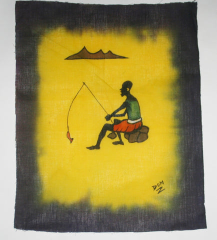 African Batik Art Tribal Fisherman Vintage West Africa  22.5" X 18.5"