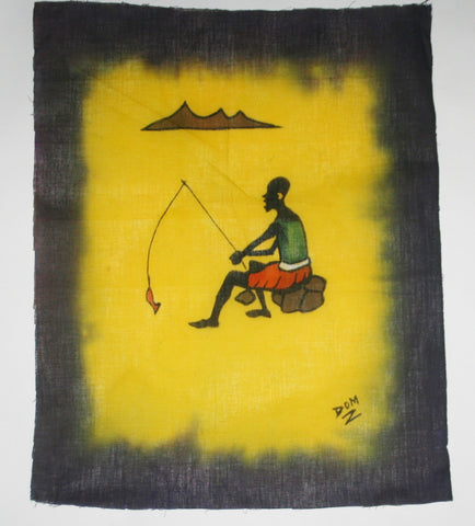 African Batik Art Tribal Fisherman Vintage West Africa  22.5" X 18.5" - Cultures International From Africa To Your Home African Batik Art Tribal Fisherman Vintage West Africa  22.5" X 18.5"