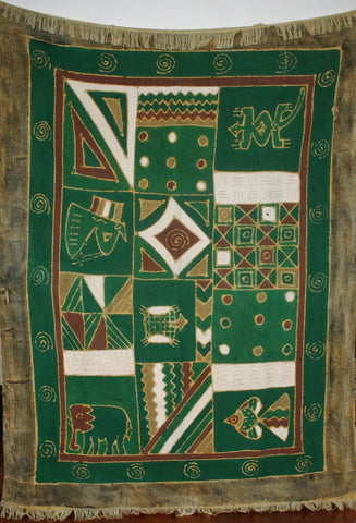 African Sadza Batik Tapestry, Tribal Green Design