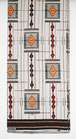African Fabric 6 Yards Vlisco Tisse de Woodin Classic White, Brown, Gold, Black