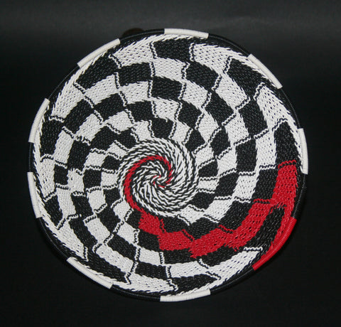 African Telephone Wire Bowl Zulu Basket White Black Red Swirl - 7.5" D X 3.5" H - Cultures International From Africa To Your Home African Telephone Wire Bowl Zulu Basket White Black Red Swirl - 7.5" D X 3.5" H