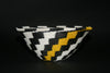 African Telephone Wire Bowl Zulu Basket White Black Yellow Swirl - 7.75" D X 3.75" H - Cultures International From Africa To Your Home