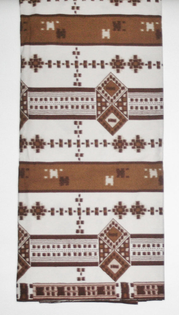 African Fabric 6 Yards Vlisco Tisse de Woodin Classic White, Brown - Cultures International From Africa To Your Home