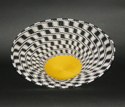 African Telephone Wire Bowl Zulu Basket Black White Yellow- 11.5"D X 3"H - Cultures International From Africa To Your Home African Telephone Wire Bowl Zulu Basket Black White Yellow- 11.5"D X 3"H