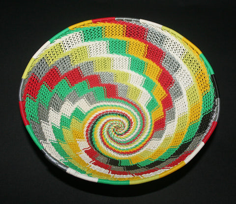 African Telephone Wire Bowl Zulu Basket Rainbow Colors- 9"D X 4"H