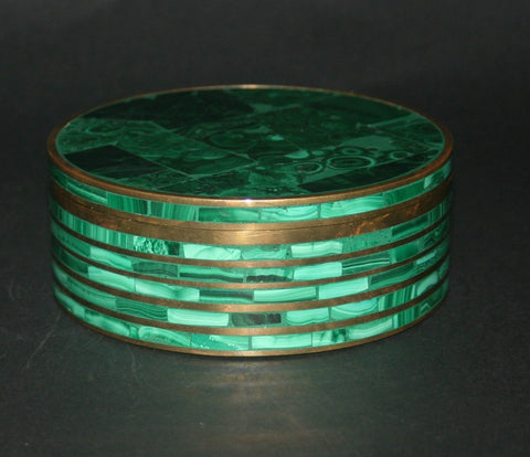 Vintage African Malachite Bronze Round Box/Pedestal  4.5"D X 2"H 14.5" C  Handcrafted Congo D.R.C. - Cultures International From Africa To Your Home Vintage African Malachite Bronze Round Box/Pedestal  4.5"D X 2"H 14.5" C  Handcrafted Congo D.R.C.