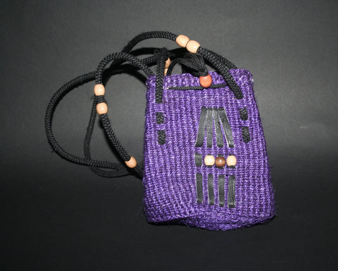 Purple Shoulder Bag South Africa Basketweave With Leather and Beading Small 7"H X 4"W Double Straps 14"L