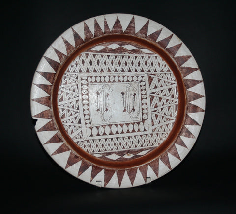 African Clay Plate Tribal Design Pottery Large Decorative Plate Tribal Design  15.5"D X 1.75'H