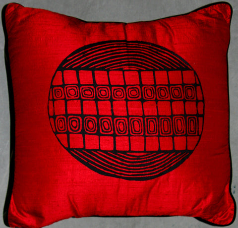 Designer Handwoven Red Raw Silk Pillow African Tribal Design