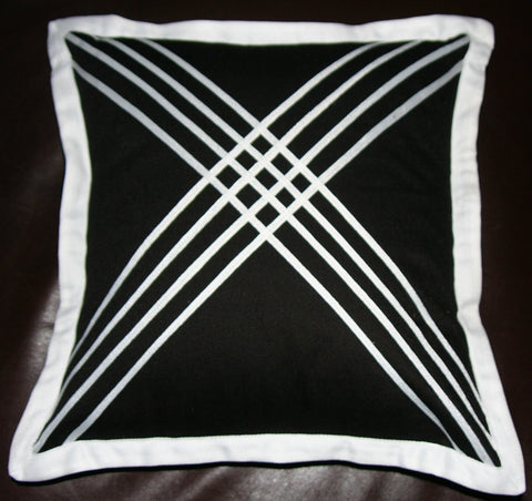Designer African Tribal Black Pillow Handmade Cotton -  White Applique - Cultures International From Africa To Your Home