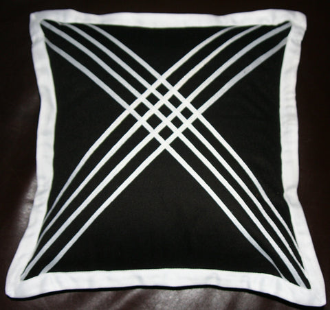 Designer African Tribal Black Pillow Handmade Cotton -  White Applique - Cultures International From Africa To Your Home Designer African Tribal Black Pillow Handmade Cotton -  White Applique
