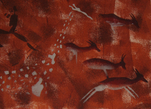 African Cave Art Fabric Painting 19" W X 14" H
