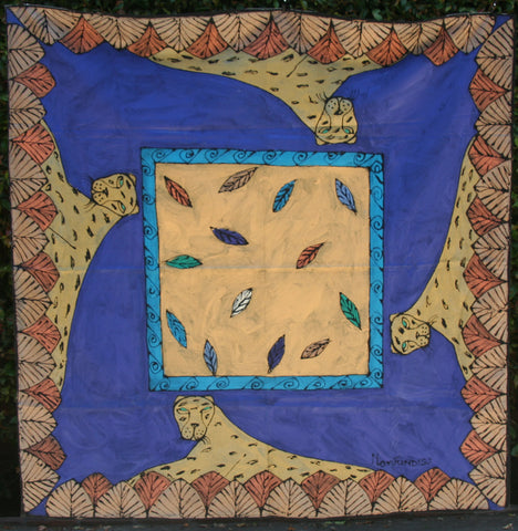 African Leopard Tablecloth Art 57"X59" Hand-painted - Indigo and Gold - Cultures International From Africa To Your Home African Leopard Tablecloth Art 57"X59" Hand-painted - Indigo and Gold