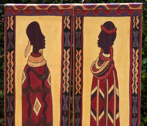 African Art Ndebele Wall Hangings 21"W X 77"L  Set of 2 - Cultures International From Africa To Your Home African Art Ndebele Wall Hangings 21"W X 77"L  Set of 2