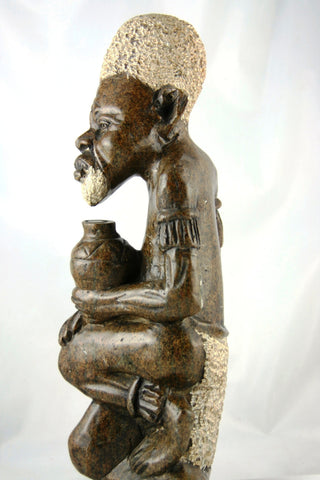 African Shona Sculpture Serpentine Stone 14"H X 5"W Vintage Zimbabwe Art