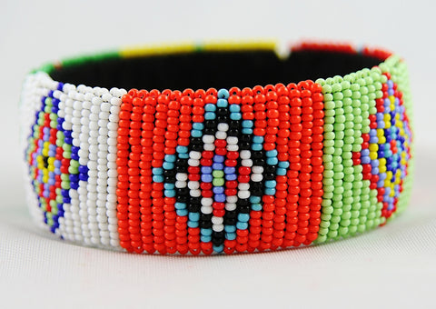 African Beaded Cuff Bangle Red White Green Blue