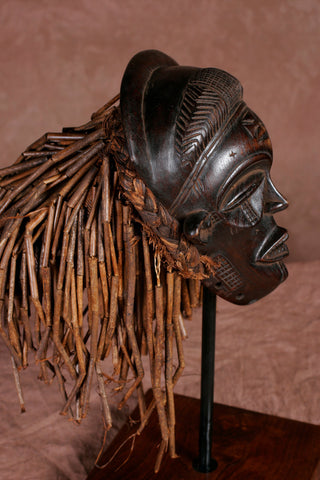 African Chokwe Female Mask With Braids & Locks - Congo DRC