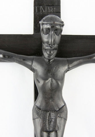 Vintage African Christ on the Cross INRI Sculpture in Ebonywood