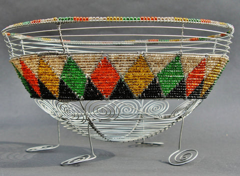 African Bead and Wire Tribal Design Fruit Bowl - Cultures International From Africa To Your Home African Bead and Wire Tribal Design Fruit Bowl