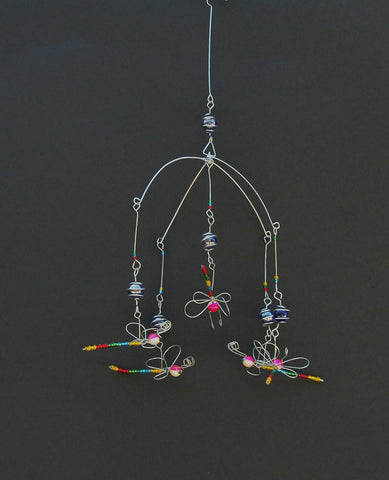 Suncatcher Dragonfly Bead and Recycled Glass Mobile - Handcrafted in Zimbabwe