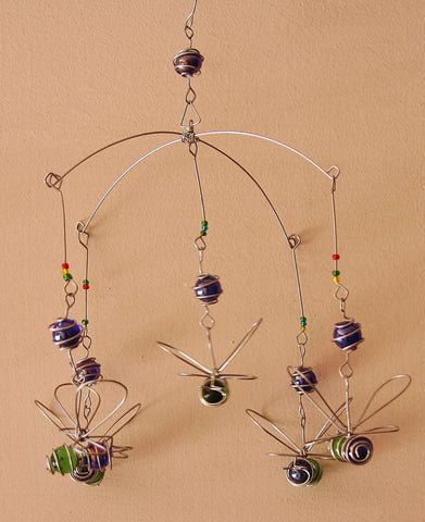 Suncatcher Bumble Bee Bead and Recycled Glass Mobile - Handcrafted in Zimbabwe