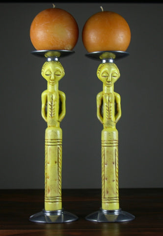 Ecco Ivory African Tribal Candleholder Set Pewter Base and Top - Cultures International From Africa To Your Home Ecco Ivory African Tribal Candleholder Set Pewter Base and Top