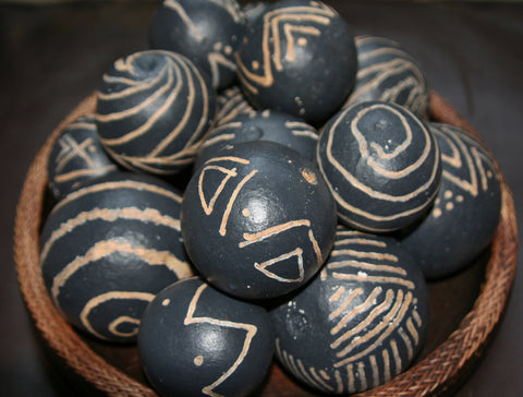 African Carved Gourd-Blue Monkey Balls Decorative Art Balls Vintage