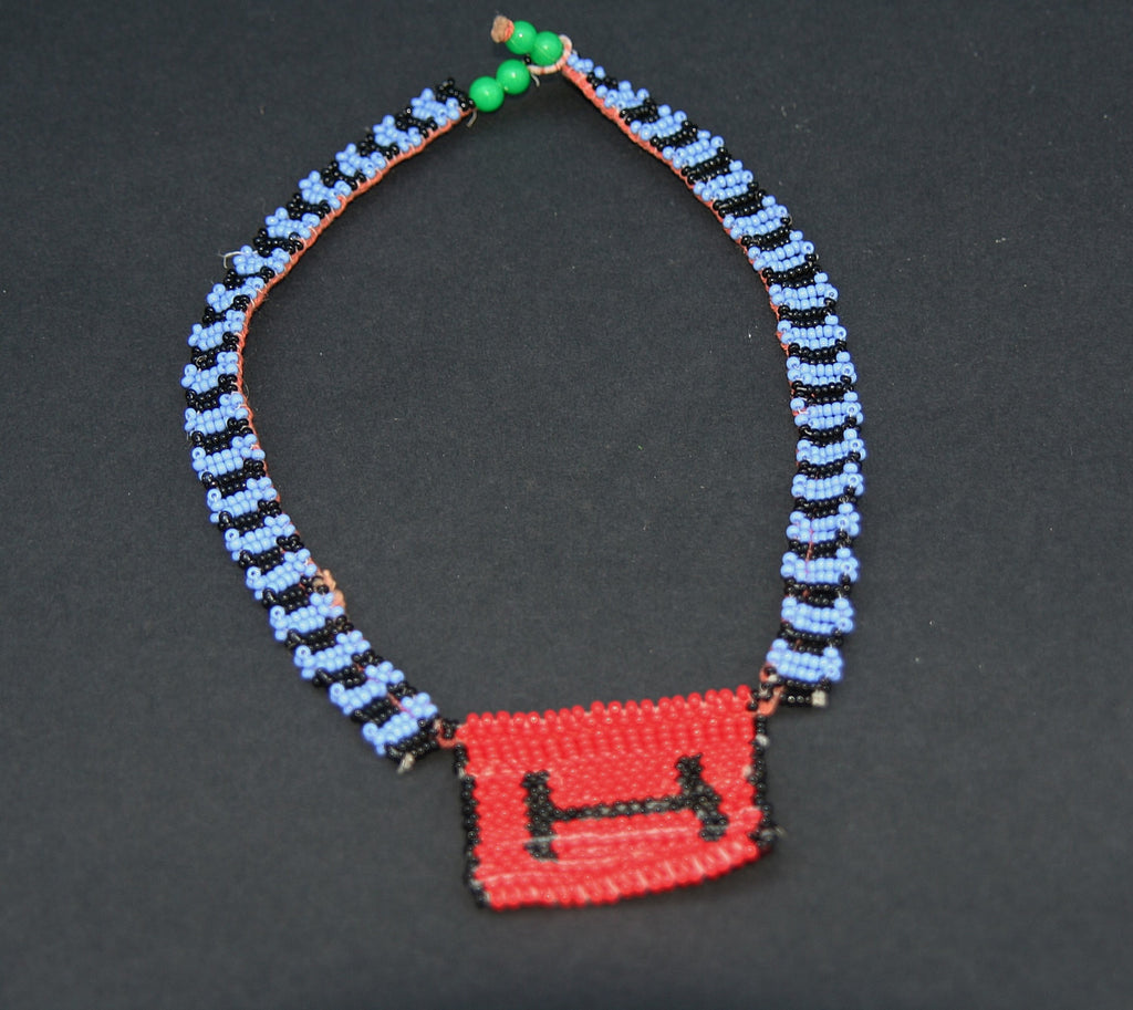 Vintage African Zulu Love Letter Beaded Choker Necklace Blue, Red, Black - Cultures International From Africa To Your Home