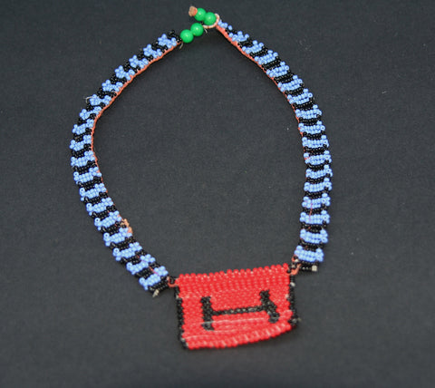 Vintage African Zulu Love Letter Beaded Choker Necklace Blue, Red, Black