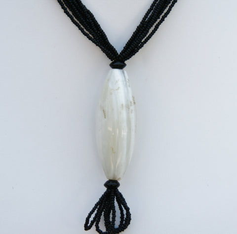 African Agate Pendant on Black Glass Beads Mali