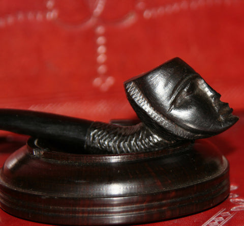 African Mask Pipe and Ashtray Carved Ebony Wood Tanzania - Cultures International From Africa To Your Home