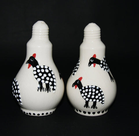 Ceramic Guinea Fowl Salt & Pepper Set Black and White