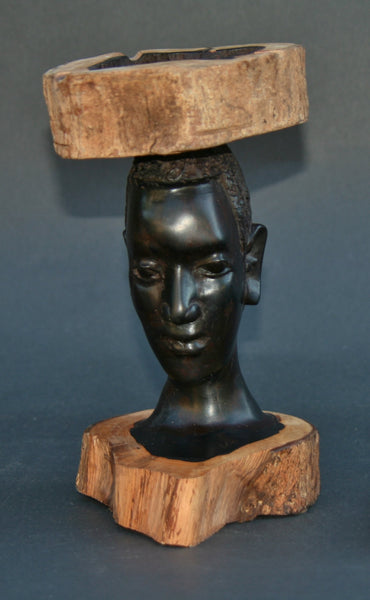 Vintage African Ebony outlet Wood Head Bust With Head Dress