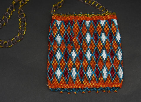 African Beaded Cell Phone Holder Bag OrangeGold Blue, White Long Shoulder Strap Handcrafted South Africa - Cultures International From Africa To Your Home African Beaded Cell Phone Holder Bag OrangeGold Blue, White Long Shoulder Strap Handcrafted South Africa