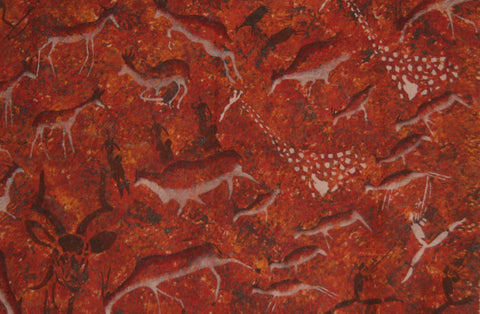 African Cave Art Canvas Fabric Original Painting 39" W X 30" H