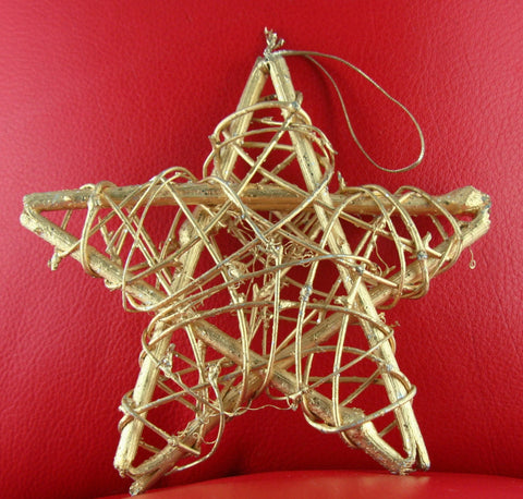 African Christmas Star Gold Twigs With Hanger 6" X 6" - Cultures International From Africa To Your Home African Christmas Star Gold Twigs With Hanger 6" X 6"