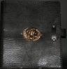 Leather Black Album Portfolio Cover Bronze Rhino Medallion - Cultures International From Africa To Your Home